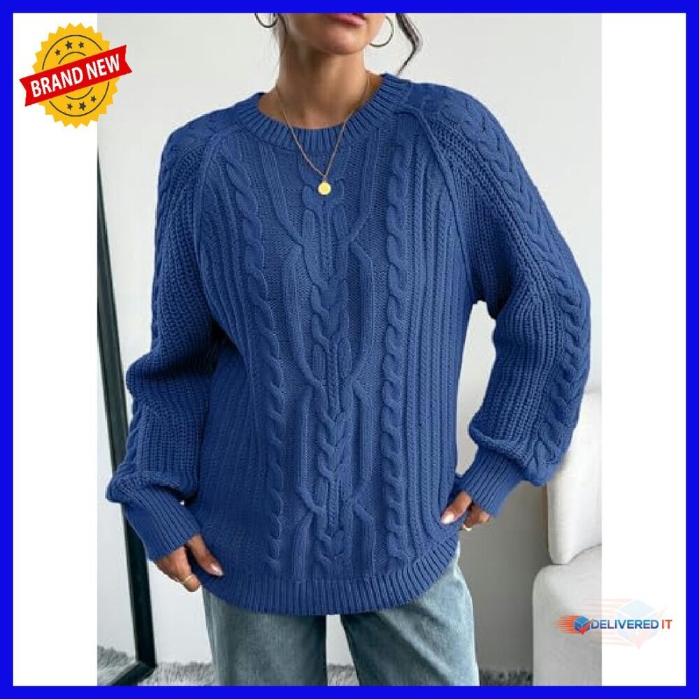 Oversized Cable Knit Pullover Sweater Soft Cotton Blend Fall Winter - Picture 4 of 7